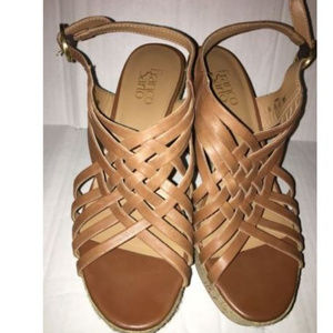 Franco Sarto "Tammie" Brown Leather Cork Sandals